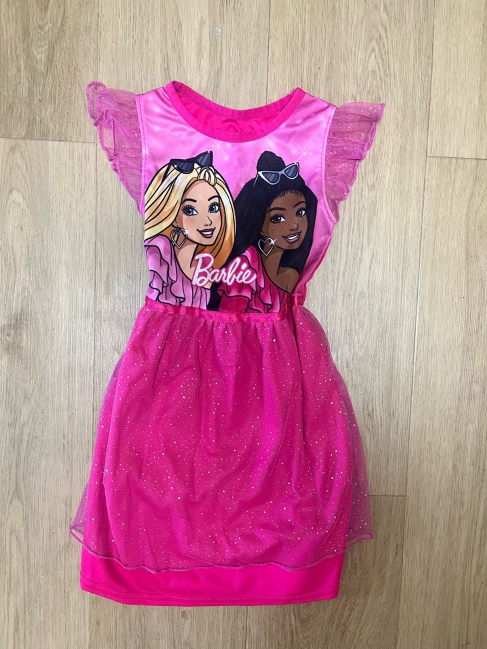 Mattel Barbie Pink Glitter Dress with Character Print